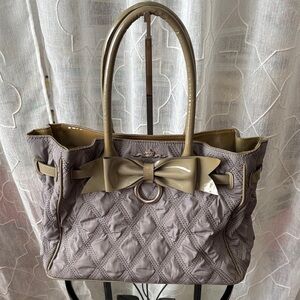 Quilted Tote Bag with Bow Accent